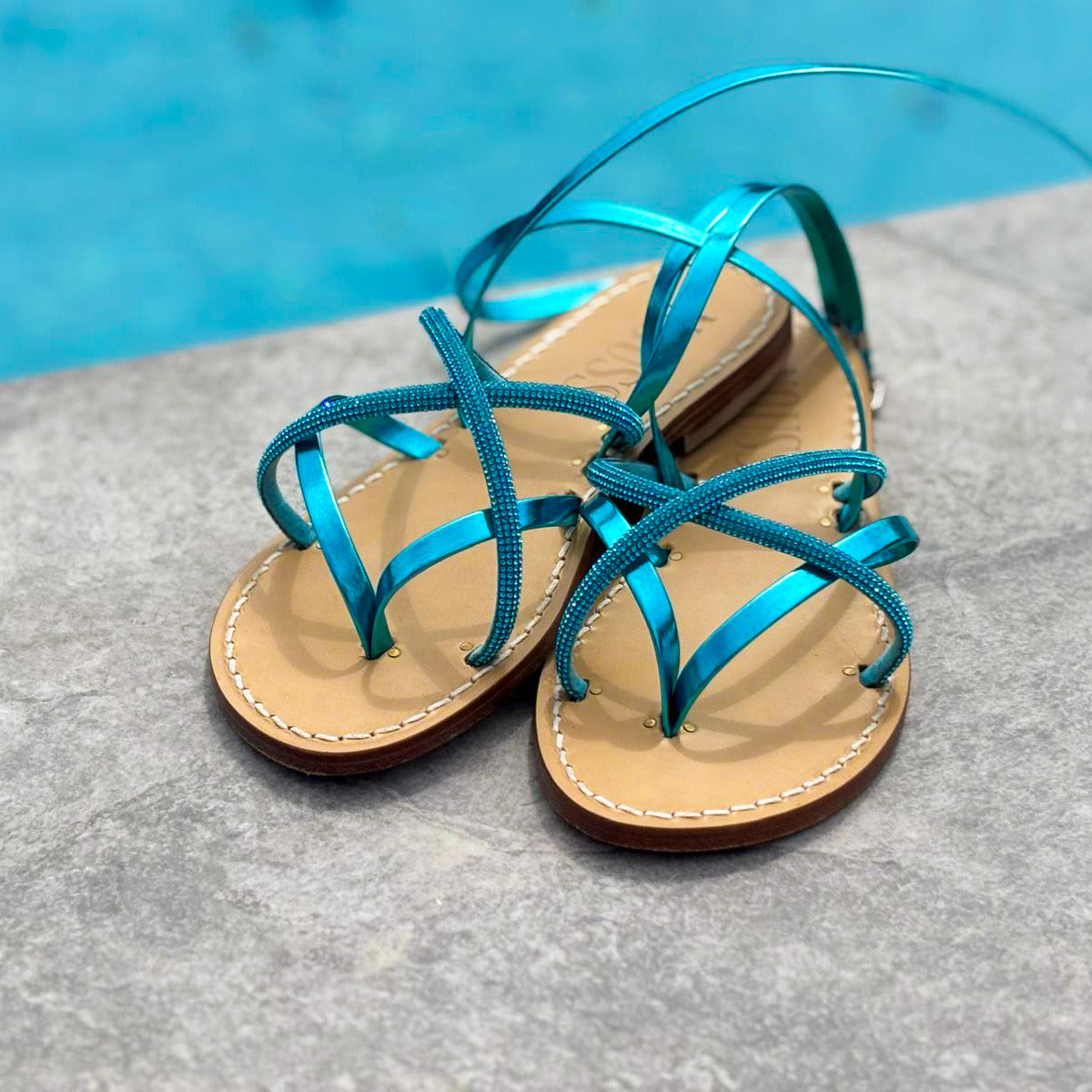 Sandales Femme Calvi Bleu Clair strass bleu - Avant