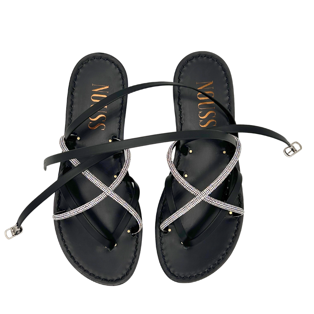 Sandales Femme Calvi Noir Cuir Stass dessus