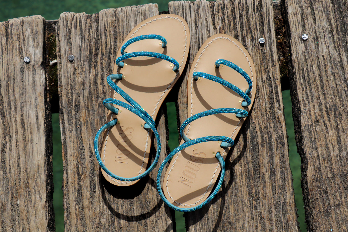 Sandales Femme Cannes Strass Bleu - dessus