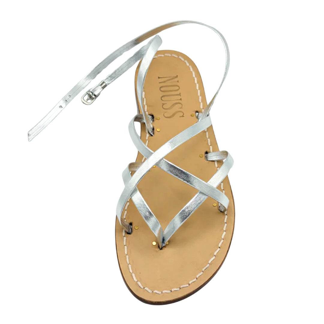 Sandales Femme Cuir Argent Calvi Dessus