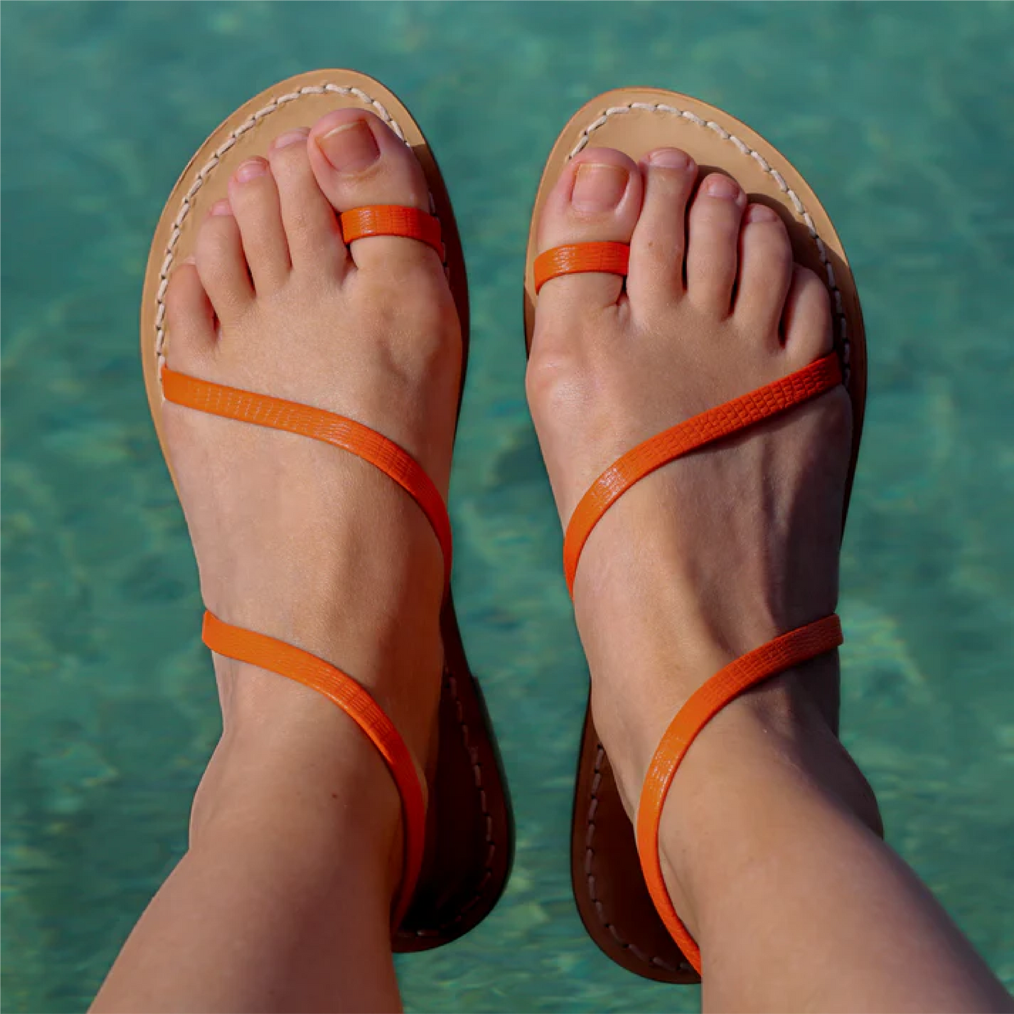Sandales Femme Cuir Orange Barcelone dessus