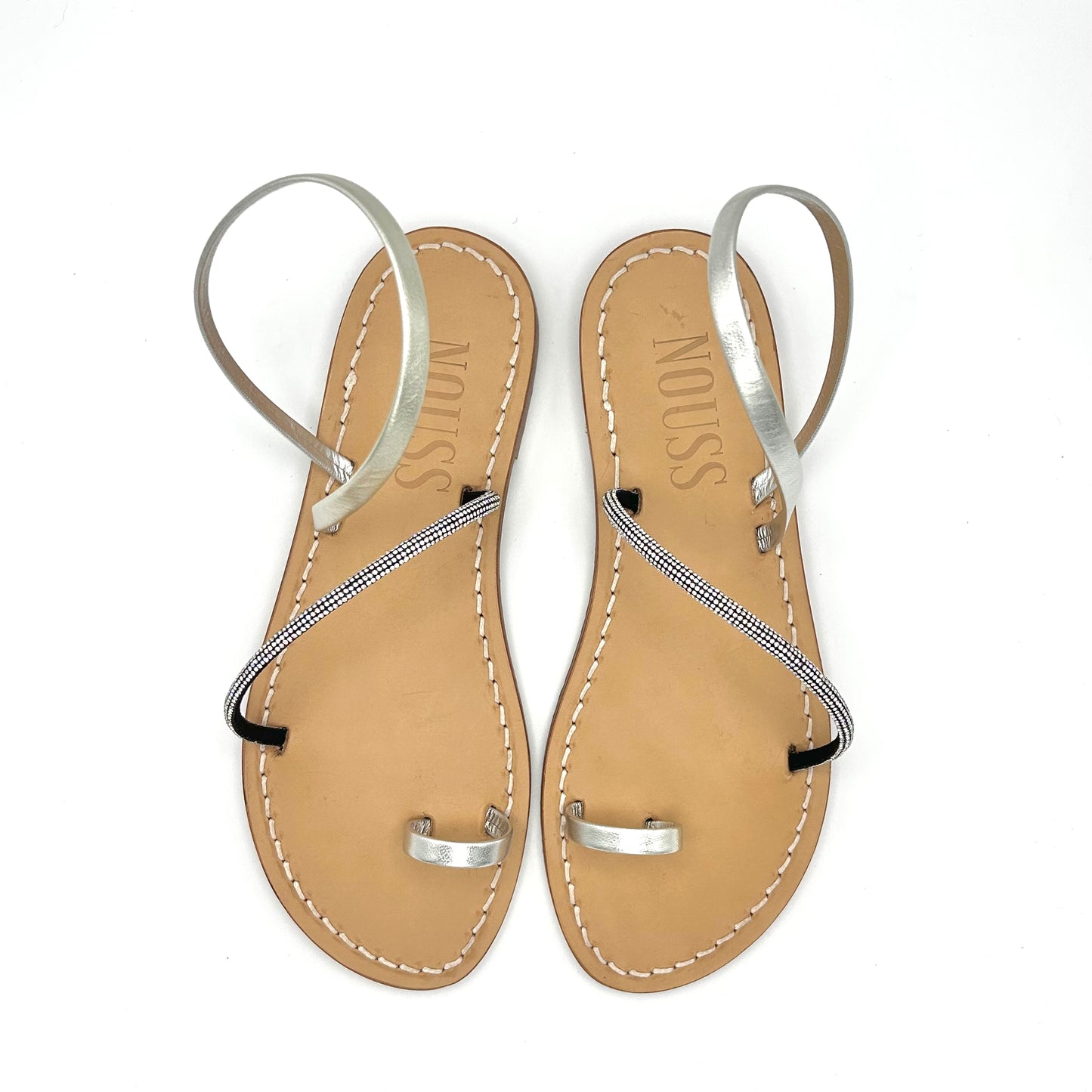 Sandales Femme Cuir Strass Argent/ Argent Barcelone - Dessus