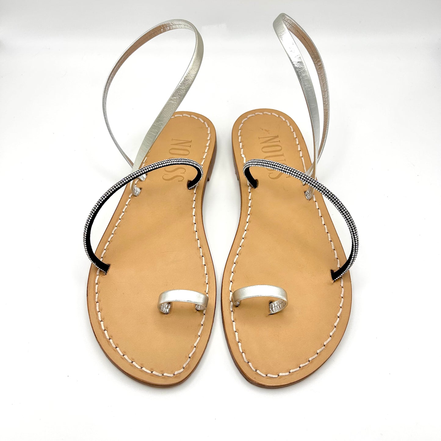 Sandales Femme Cuir Strass Argent/ Argent Barcelone - Face