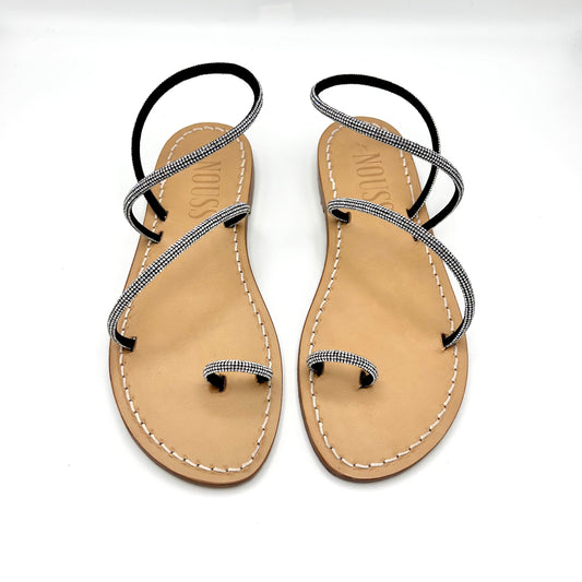 Sandales Femme Cuir Strass Argent Barcelone - Face