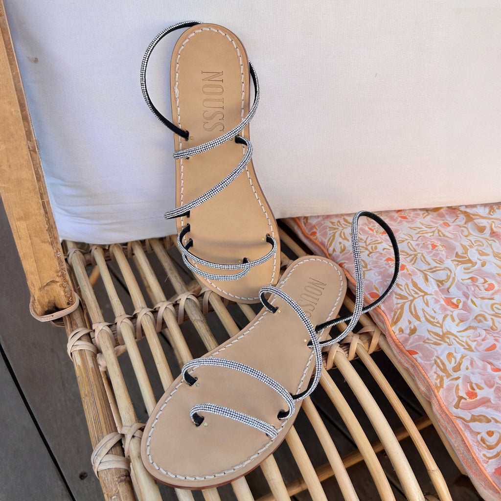 Sandales Femme Cuir Strass Argent Cannes - Face
