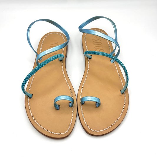 Sandales Femme Cuir Strass Bleu Clair/ Bleu Clair Barcelone - Face