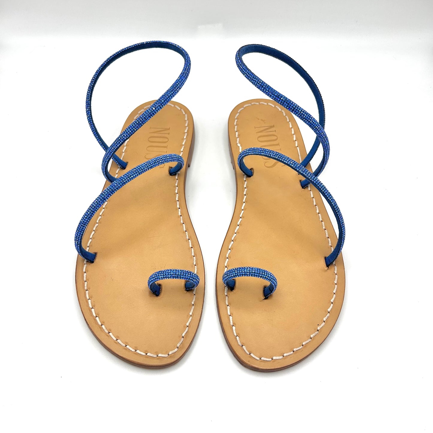 Sandales Femme Cuir Strass Bleu Marine Barcelone - Face