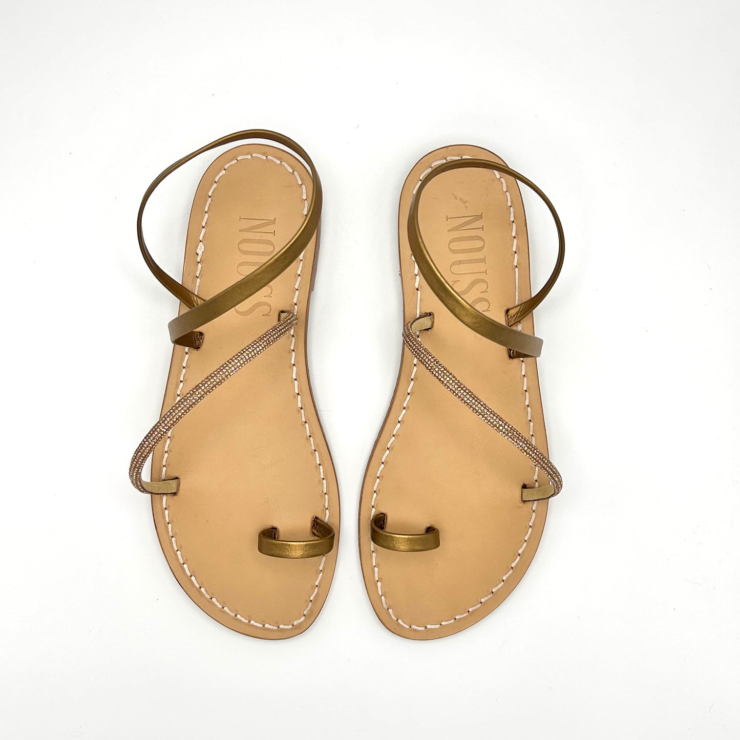 Sandales Femme Cuir Strass Bronze/ Or Barcelone - Dessus