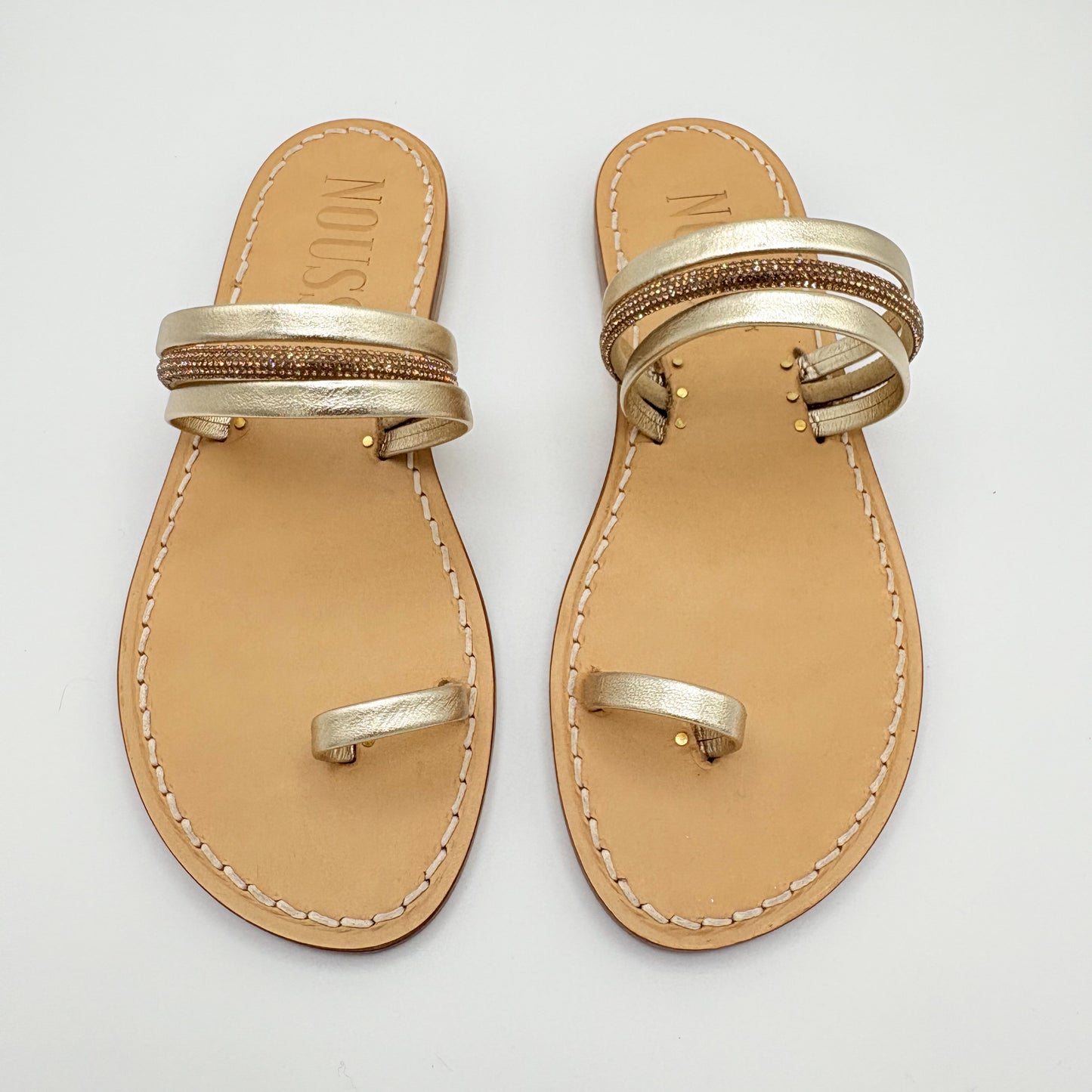 Sandales Femme Cuir Strass Champagne Nice - Dessus