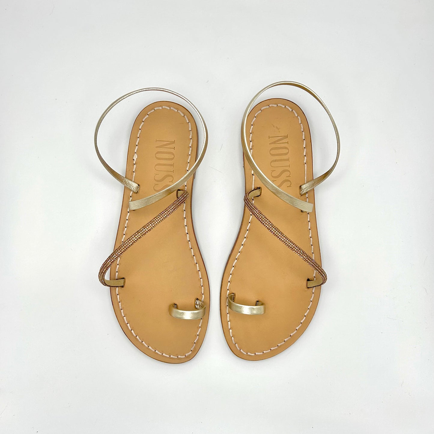 Sandales Femme Cuir Strass Champagne/ Or Barcelone - Dessus