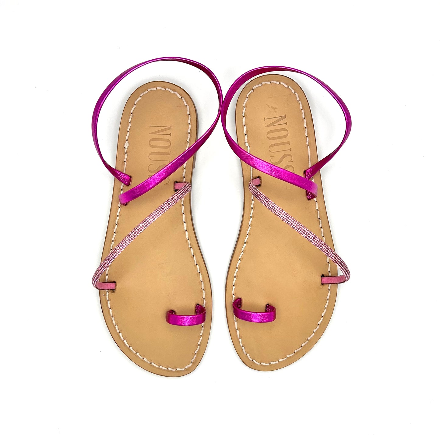Sandales Femme Cuir Strass Fuchsia/ Rose Barcelone - Dessus