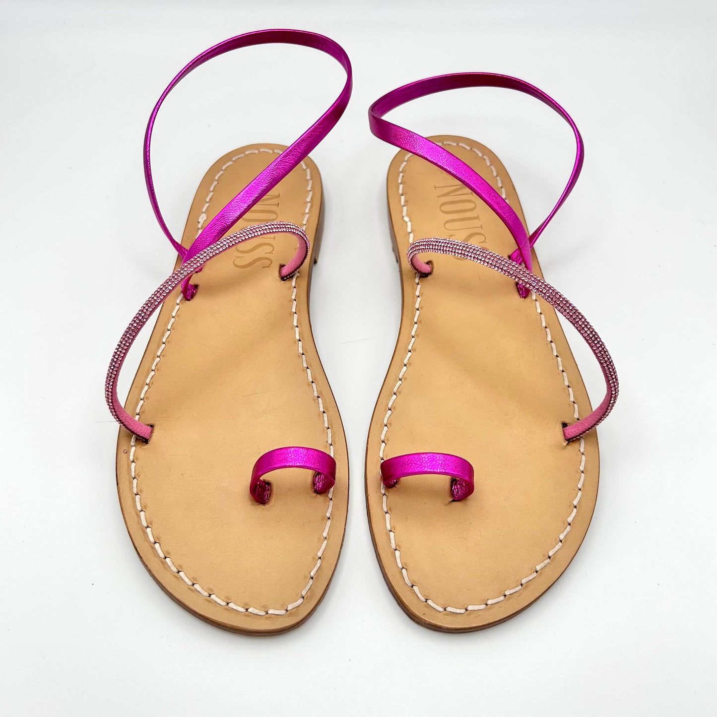 Sandales Femme Cuir Strass Fuchsia/ Rose Barcelone - Face