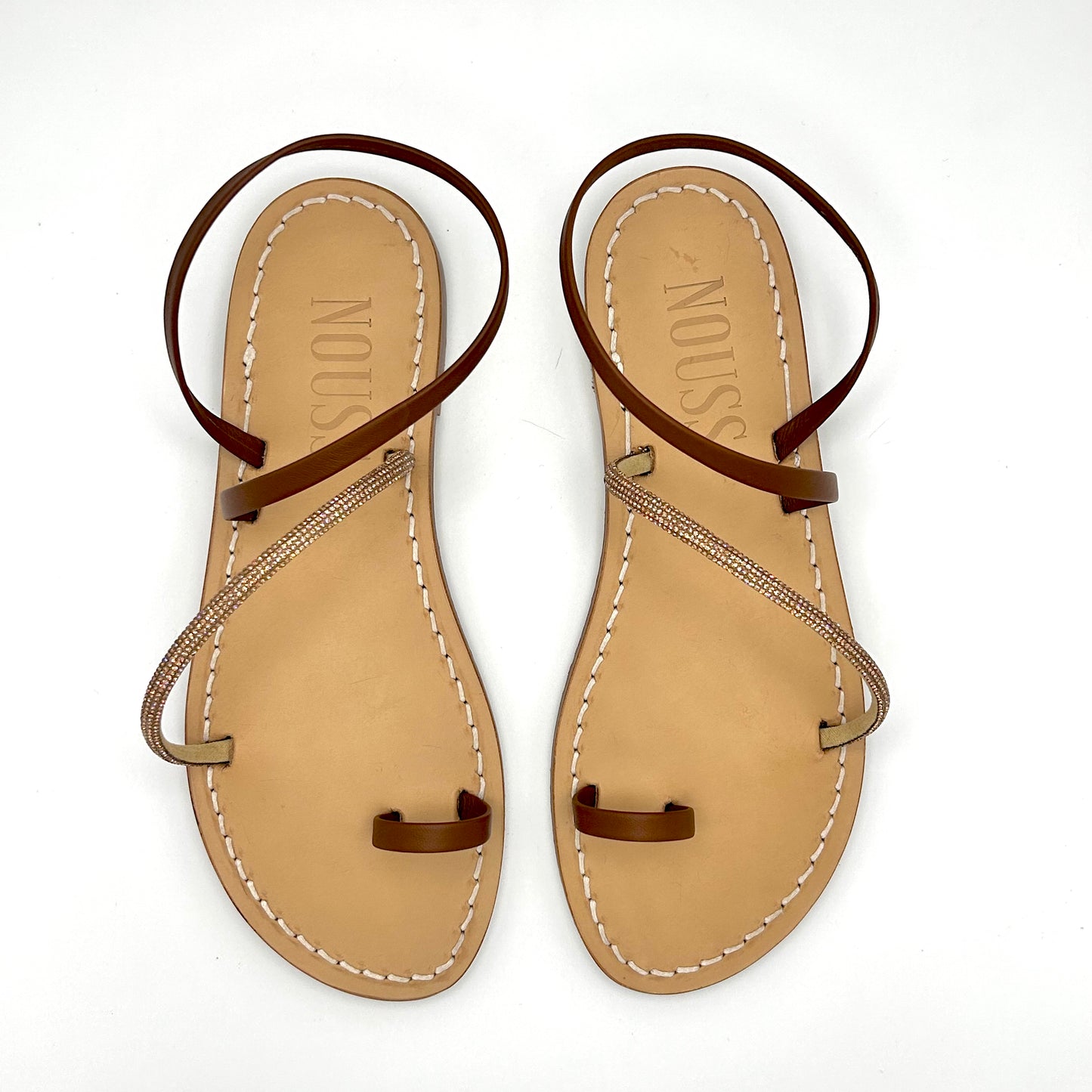 Sandales Femme Cuir Strass Marron/ Or Barcelone - Dessus