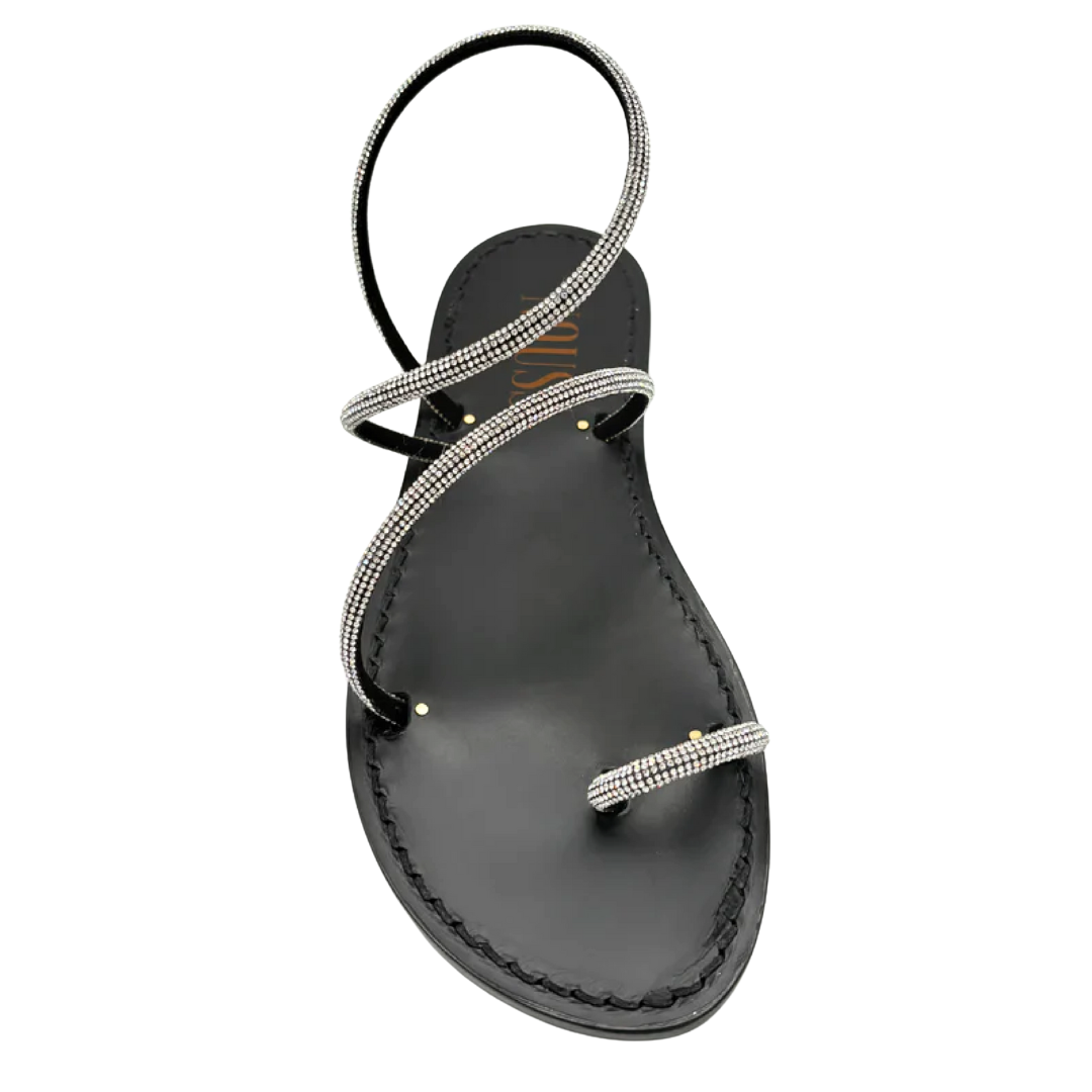 Sandales Femme Cuir Strass Noir Barcelone avant