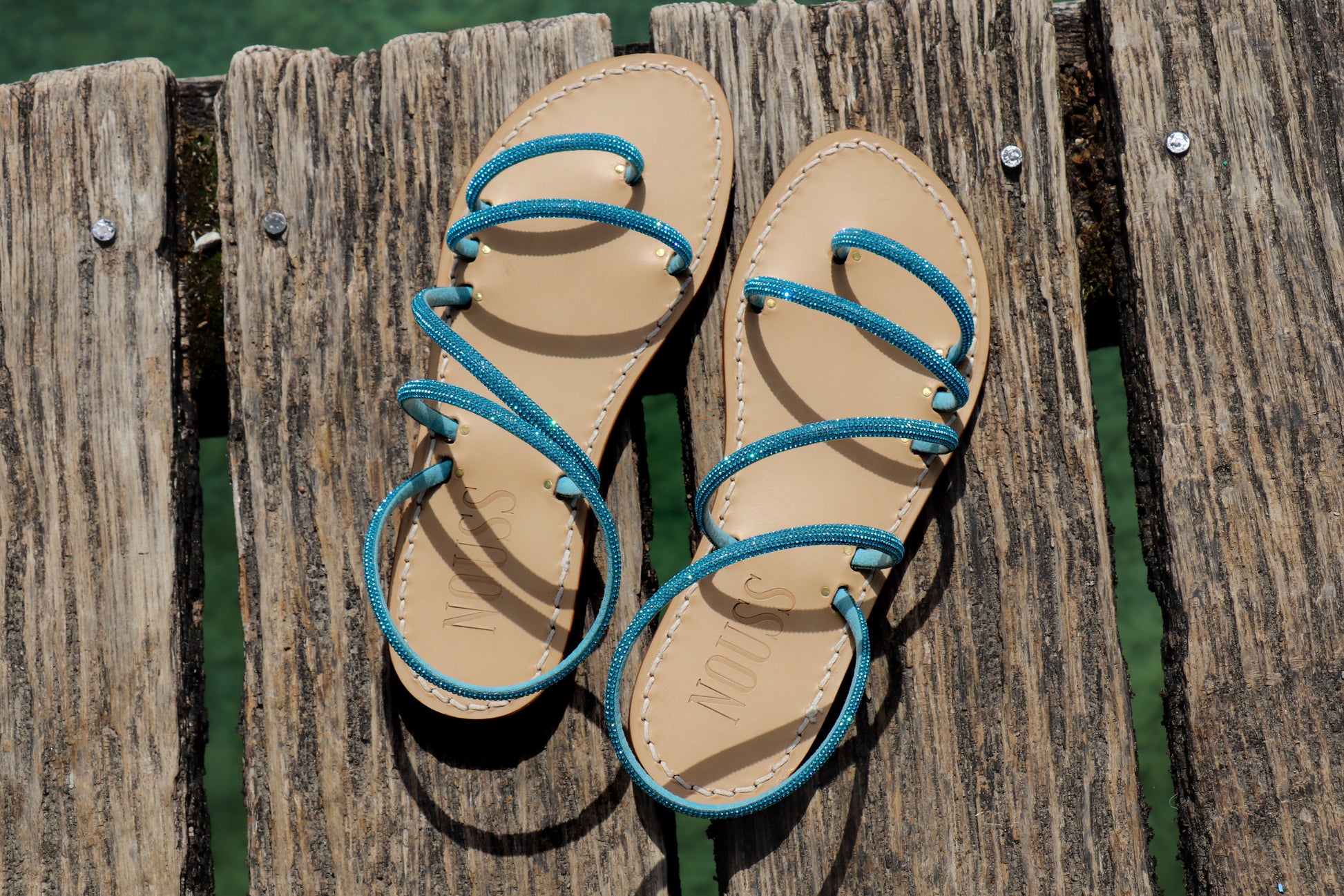 Sandales Femme Cannes Strass Bleu -  dessus