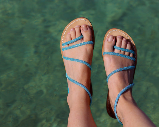 Sandales Femme Cannes Strass Bleu - dessus portées