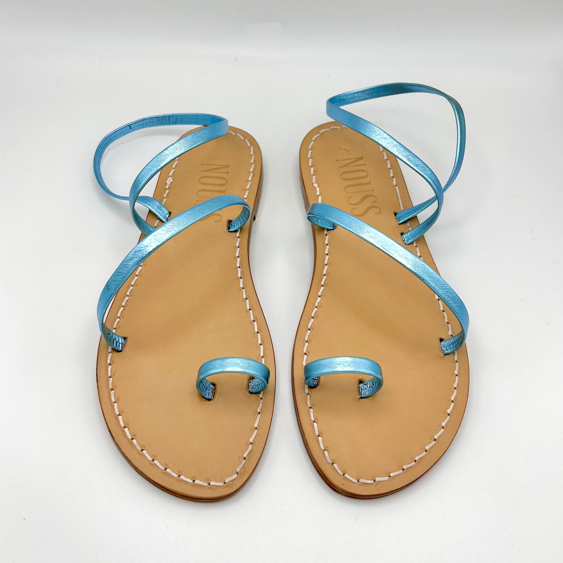 Sandales Femme Cuir Barcelone Bleu Clair - Face