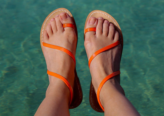 Sandales Femme Cuir Barcelone Orange - dessus