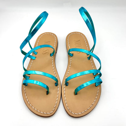Sandales Femme Cuir Cannes Turquoise - Face