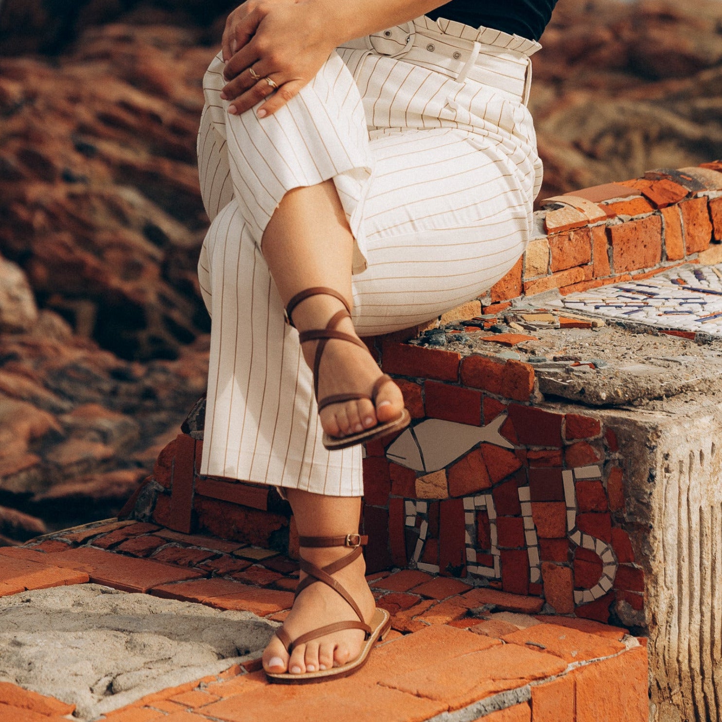 Sandales Femme Cuir Marron Palerme - face assis