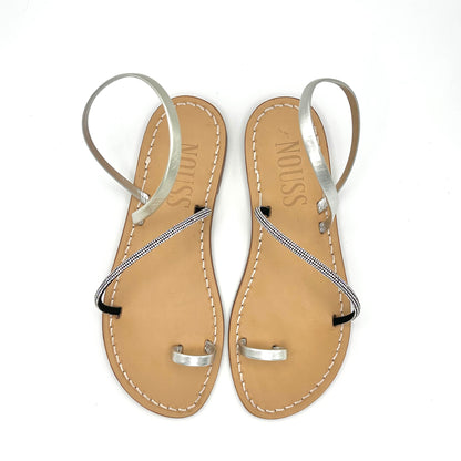 Sandales Femme Cuir Strass Argent/ Argent Barcelone - Dessus