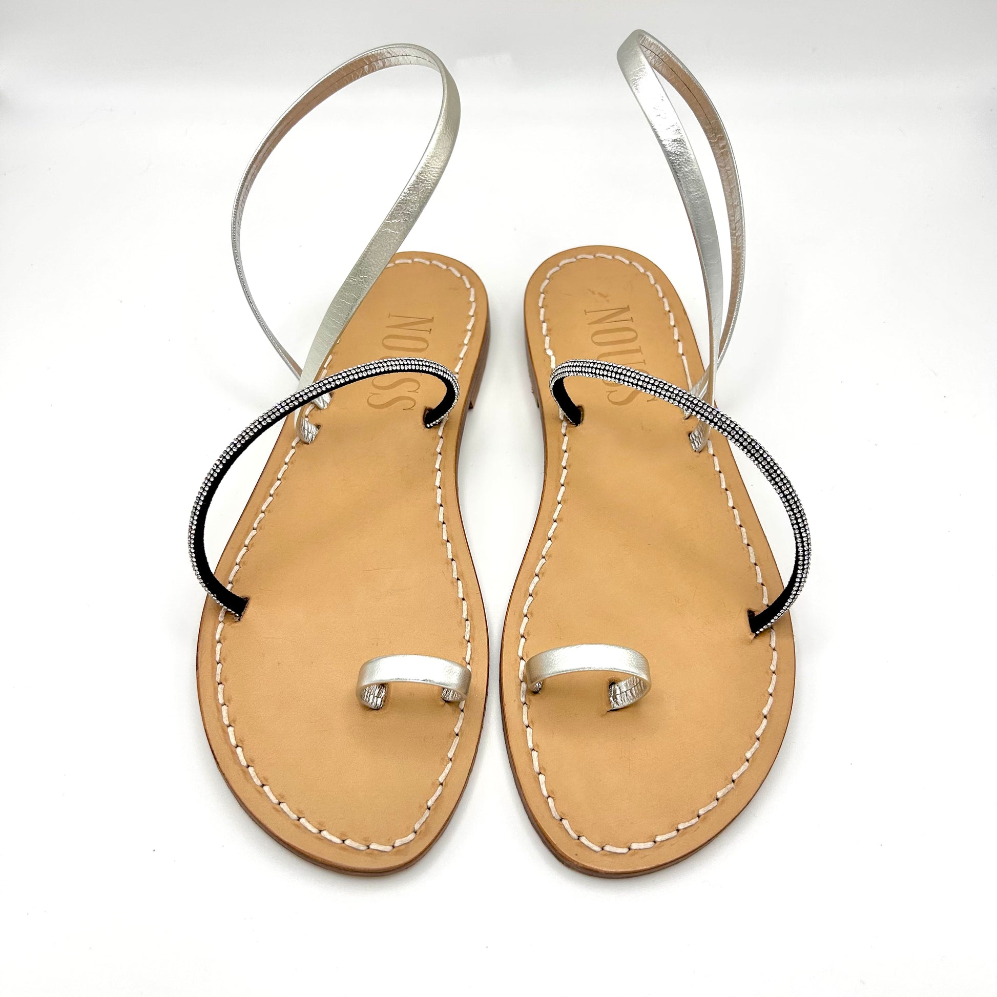 Sandales Femme Cuir Strass Argent/ Argent Barcelone - Face