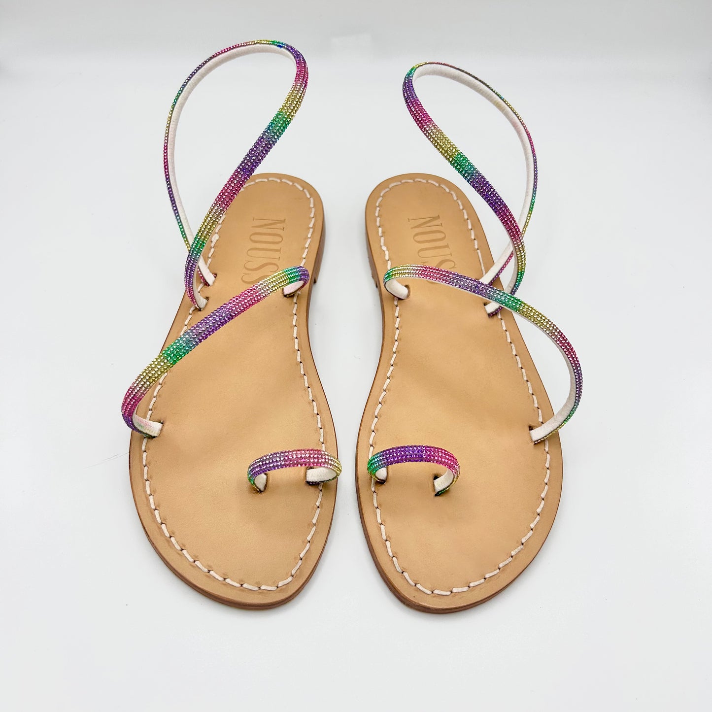 Sandales Femme Cuir Strass Barcelone - Multicolore