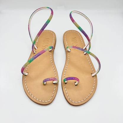 Sandales Femme Cuir Strass Barcelone - Multicolore