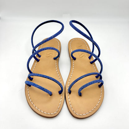 Sandales Femme Cuir Strass Cannes Face - Marine 