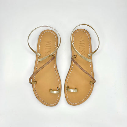 Sandales Femme Cuir Strass Champagne/ Or Barcelone - Dessus