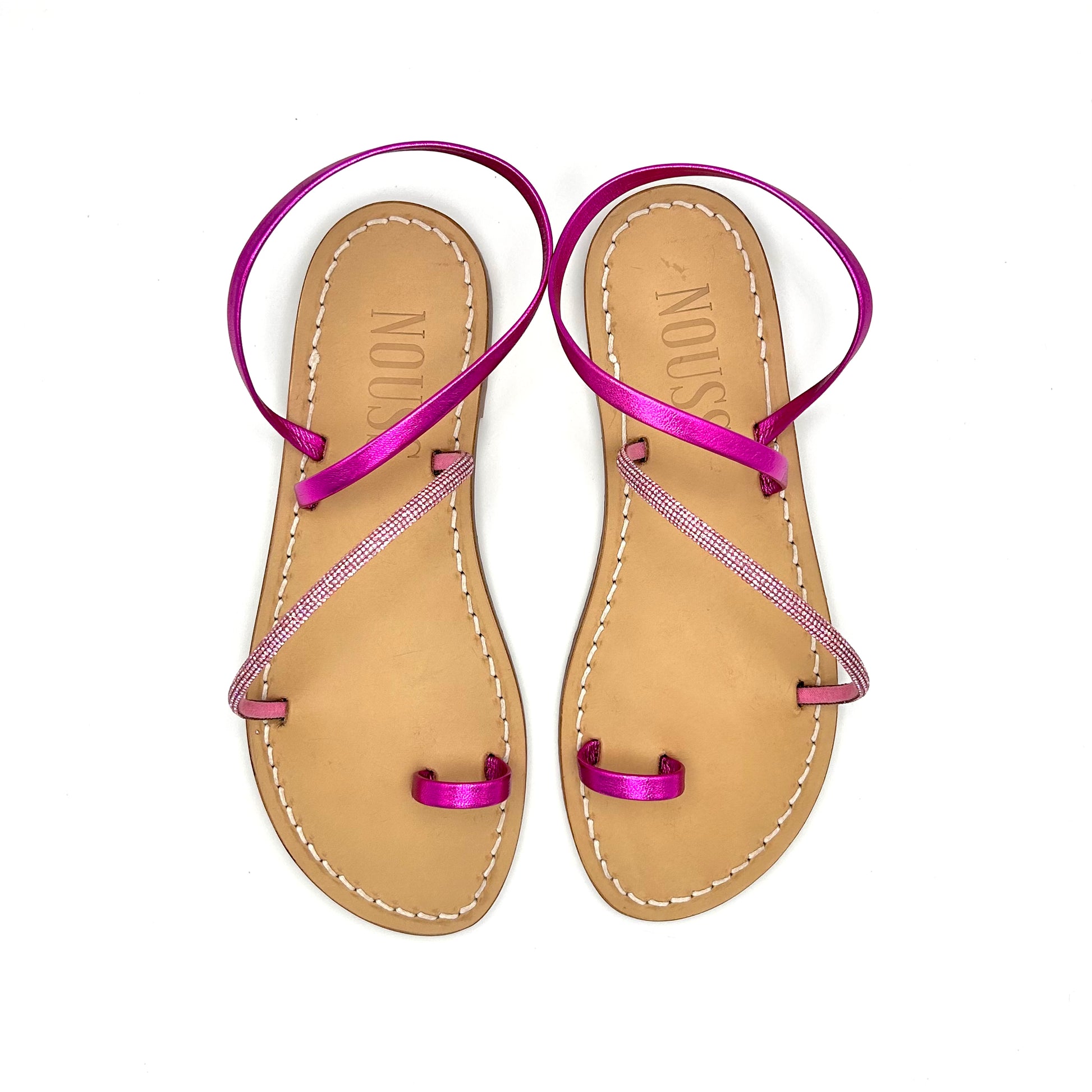 Sandales Femme Cuir Strass Fuchsia/  Rose Barcelone - Dessus