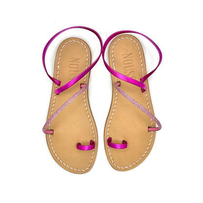 Sandales Femme Cuir Strass Fuchsia/  Rose Barcelone - Dessus