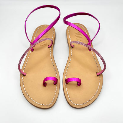 Sandales Femme Cuir Strass Fuchsia/ Rose Barcelone - Face