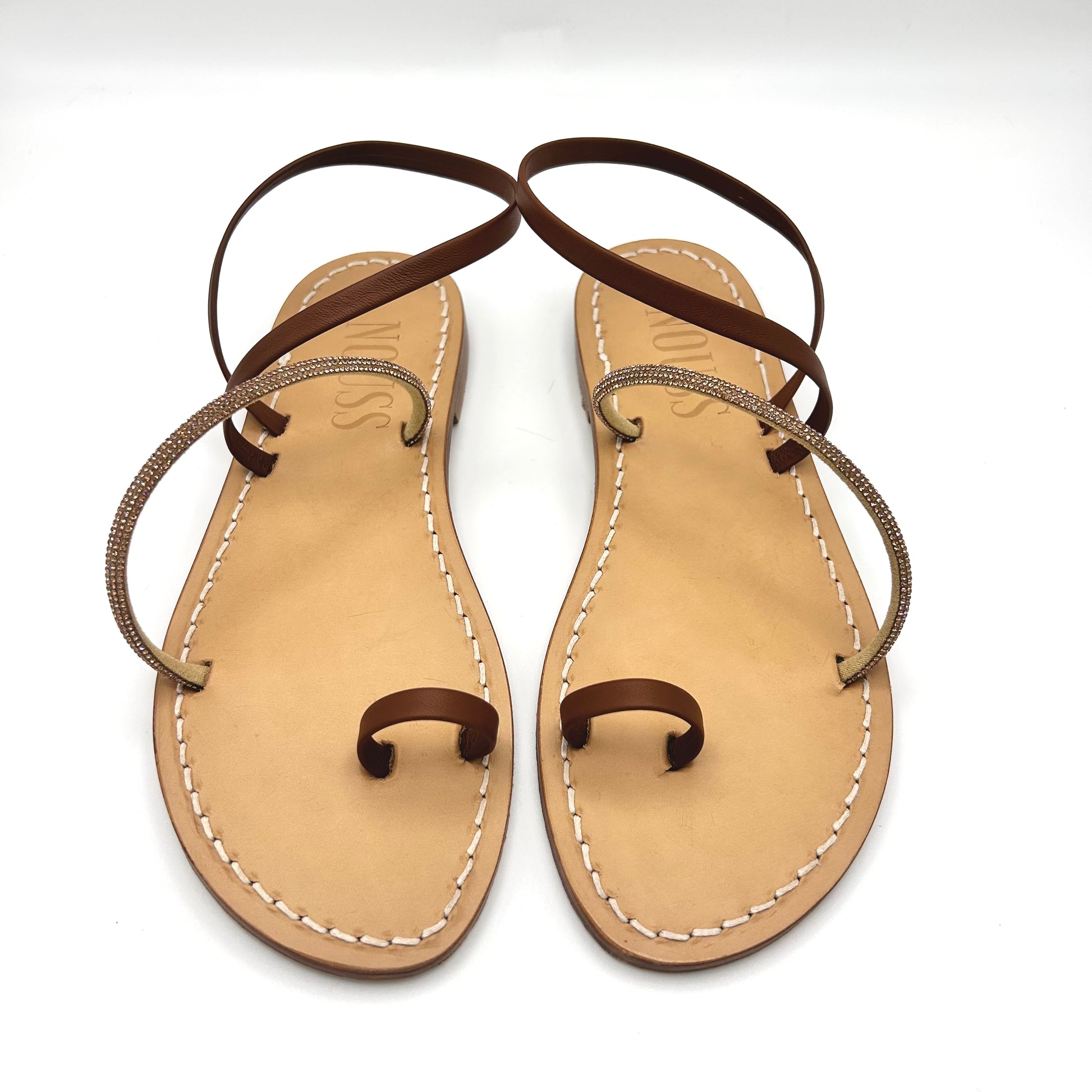 Sandales Femme Cuir Strass Marron/ Or Barcelone - Face