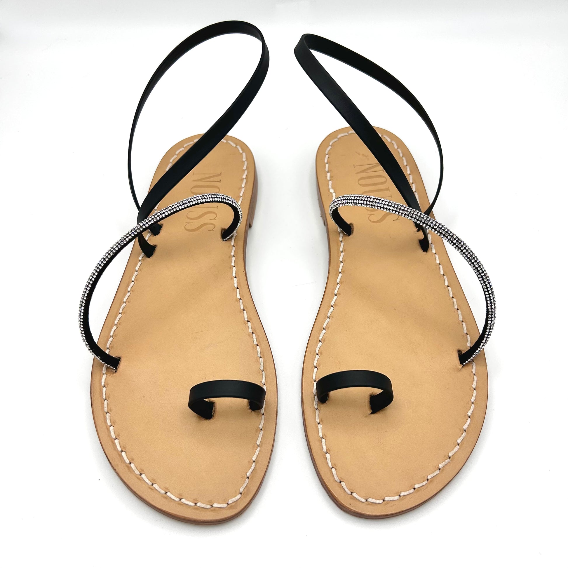 Sandales Femme Cuir Strass Noir/ Argent Barcelone - Face