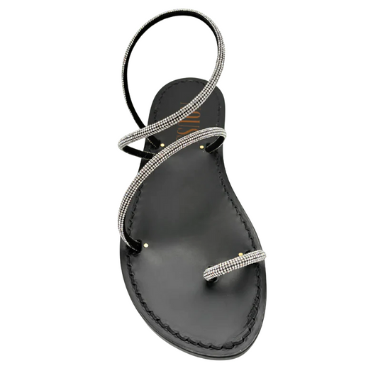 Sandales Femme Cuir Strass Noir Barcelone avant