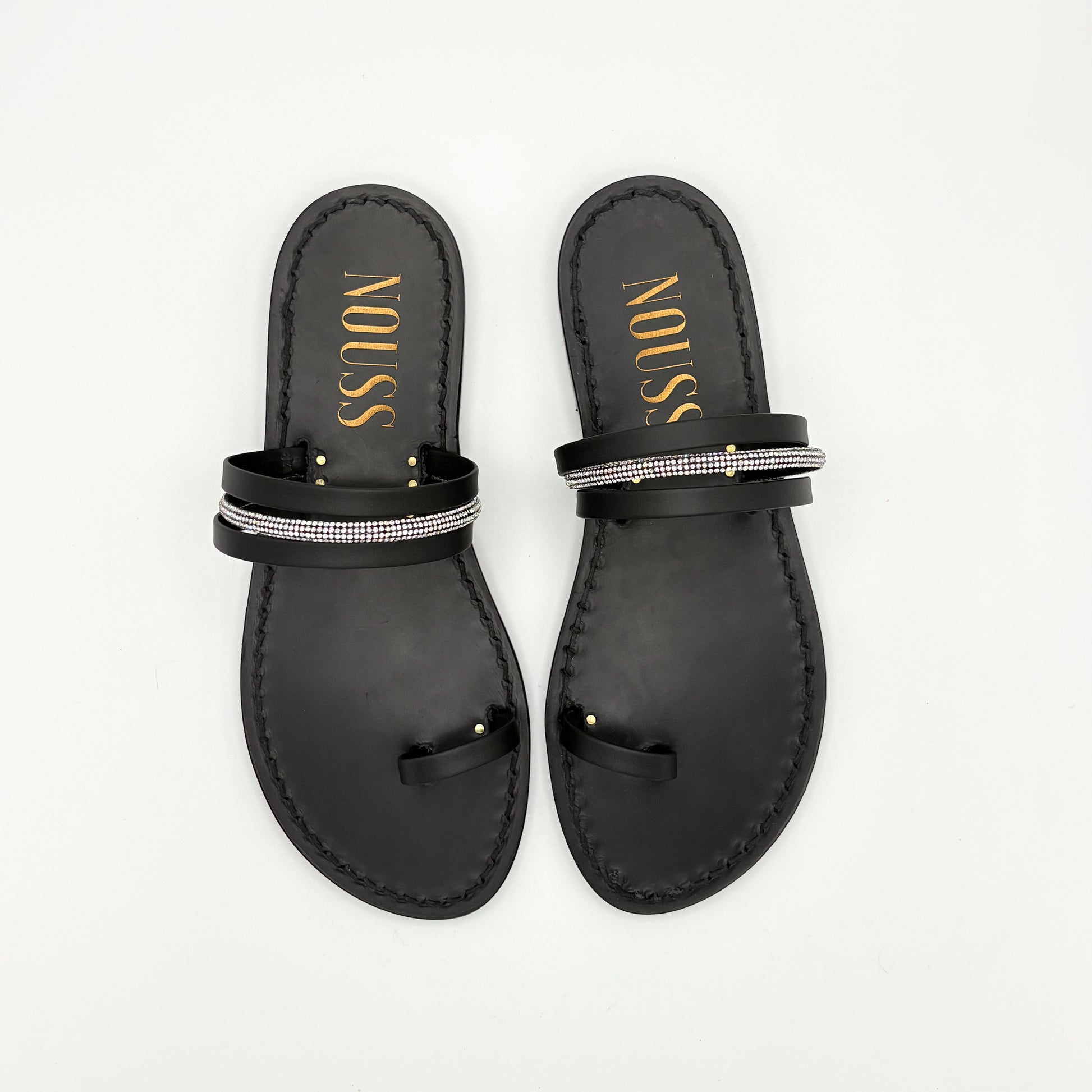 Sandales Femme Cuir Strass Noir - Dessus