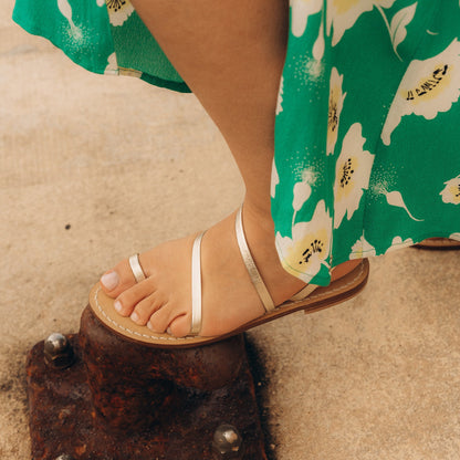 Sandales Plates Cuir Femme Champagne Barcelone - dessus