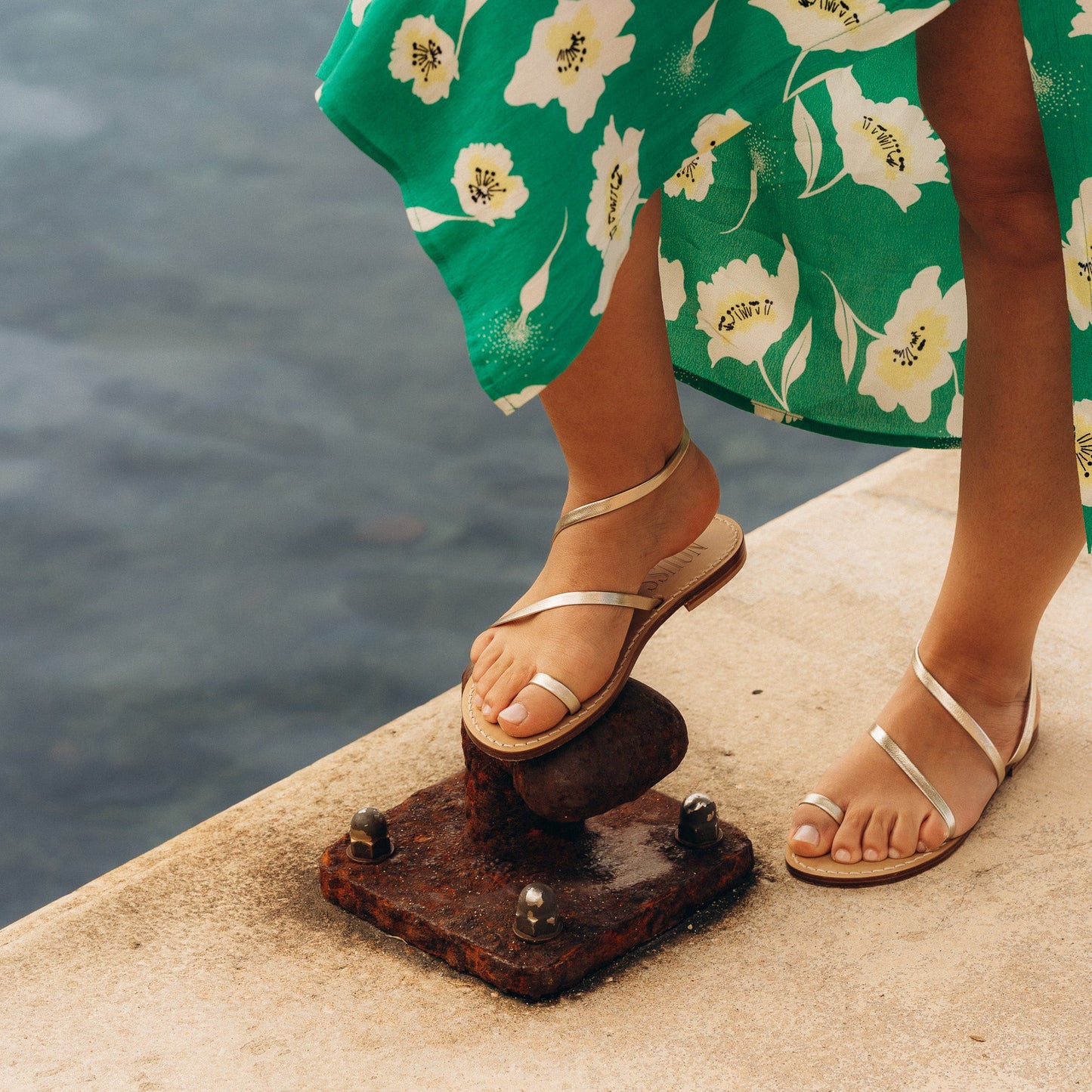 Sandales Plates Cuir Femme Champagne Barcelone - face