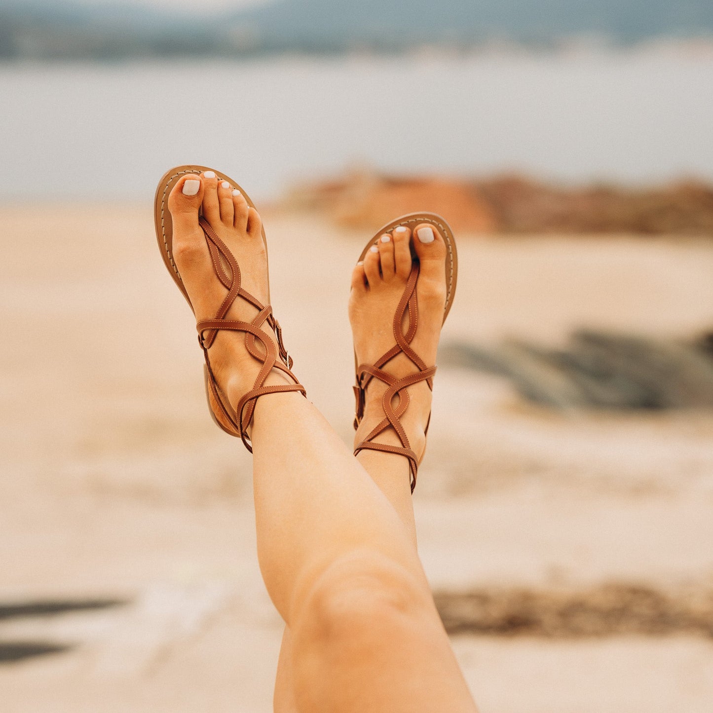Sandales Plates Cuir Femme Marron Pompei - levees