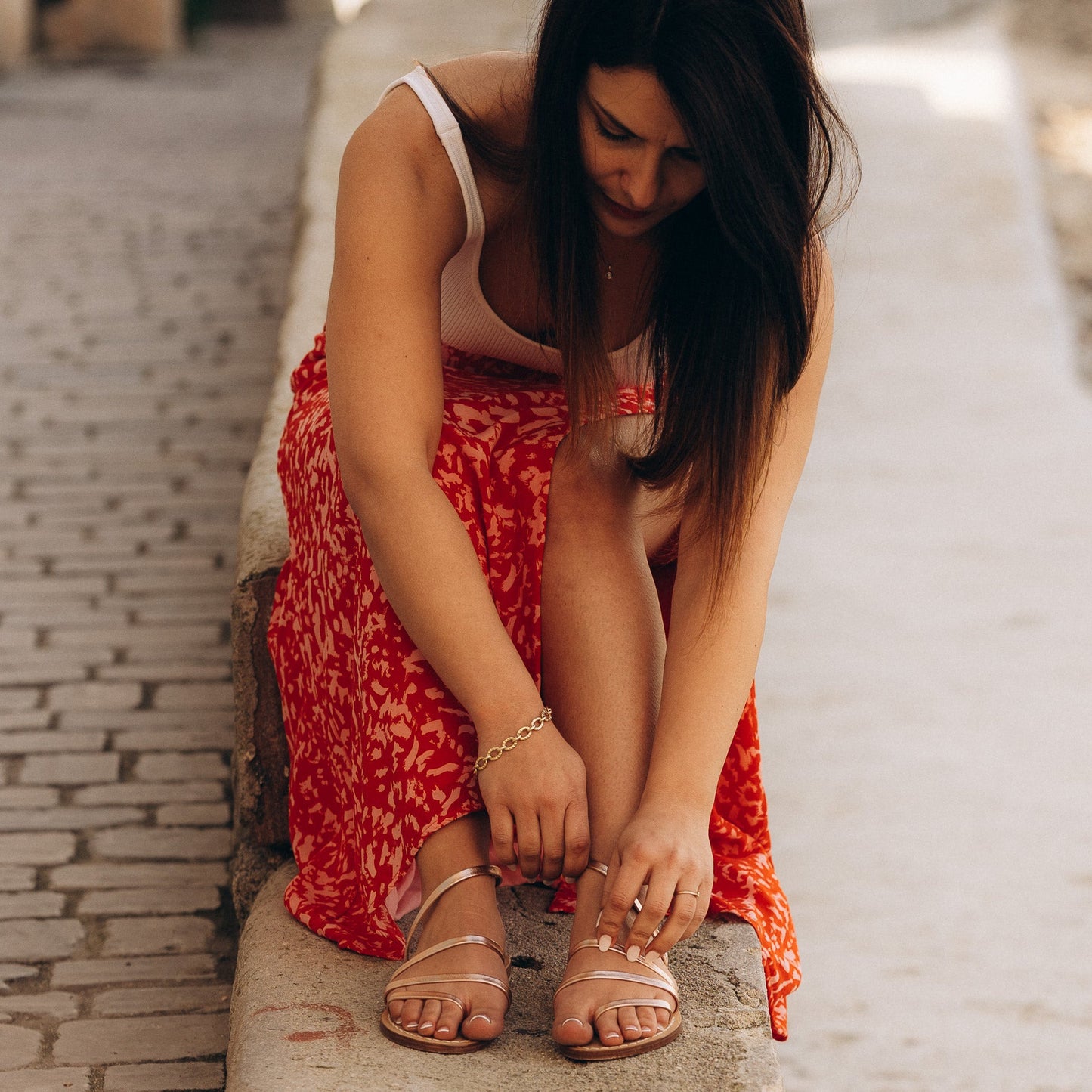 Sandales Plates Cuir Femme Or Rose  Cannes - face 2